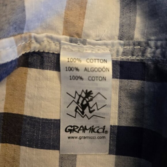 GRAMICCI ORIGINAL FREEDOM BUTTON SHIRT PLAID DIP DYED BOTTOM MENS LARGE - Picture 10 of 13